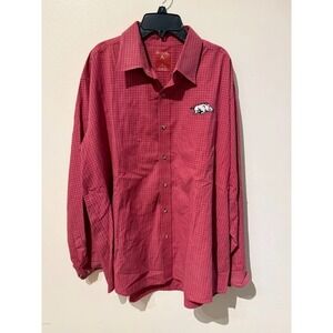 Antigua Arkansas Razorbacks Mens XL Red White Grid Long Sleeve Button Down Shirt